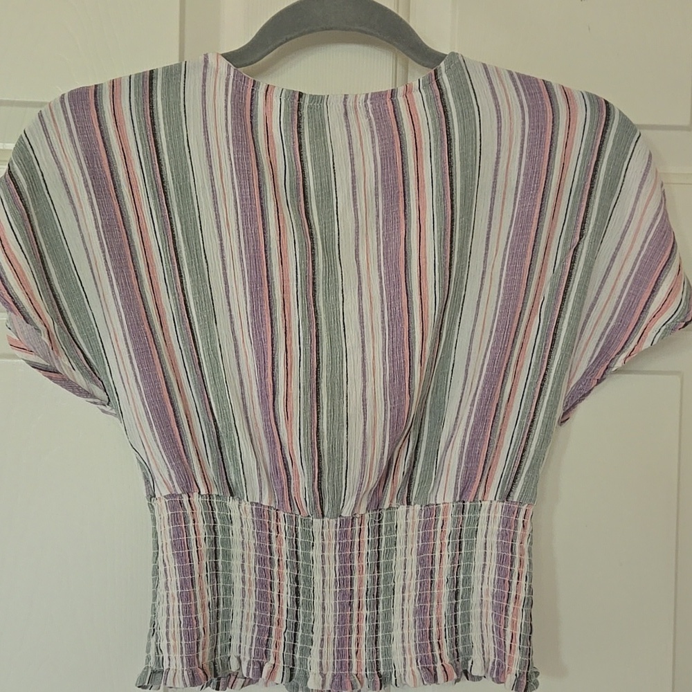 Striped V-Neck Buttoned Women's Top - Picture 9 of 9